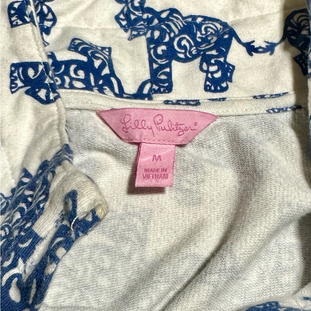 Lilly Pulitzer Blue White Elephant Popover Sweater Size M - Picture 5 of 6